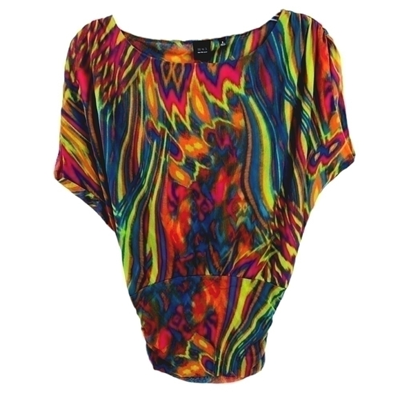 Saks Fifth Avenue Black Label Tops - Saks Fifth Ave Women’s S Multicolored Nylon Boat Neck Short Sleeve Rainbow Top